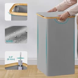 Wasmand 60 x 38.5 x 70.5 cm, grijs met deksel, 3 vakken voor vuile was, met 3 afneembare mesh voeringen. Grote capaciteit van 150 liter, modern en eenvoudig design — thumbnail 5