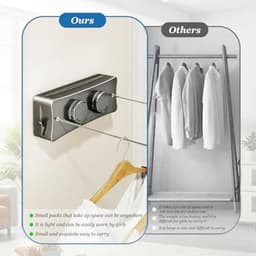 Dailygoods- Waslijn uittrekbaar met stalen kern - Wanddroogrek - Dubbel touw - Wandmontage - 5,1 m - Maximaal draagvermogen 20 kg - Drooglijn — thumbnail 2
