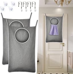 Set van 2 Waszakken voor Achter de Deur, 92 x 57 cm, Ruimtebesparende Wasmand, Wandopslag met Rits voor Slaapkamer, Badkamer en Camper — thumbnail 5