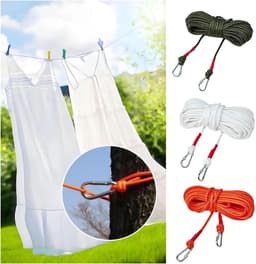 Waslijn Uitschuifbaar - Draadwaslijn Draagbaar - Kleding Drogen - Winddicht Antislip - 1000 cm - Oranje — thumbnail 4
