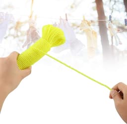 Nylon Waslijn - Waslijn Touw - Kleding Drogen - Hoge Sterkte Nylon - 20 meter - Fluorescerend Geel — thumbnail 3