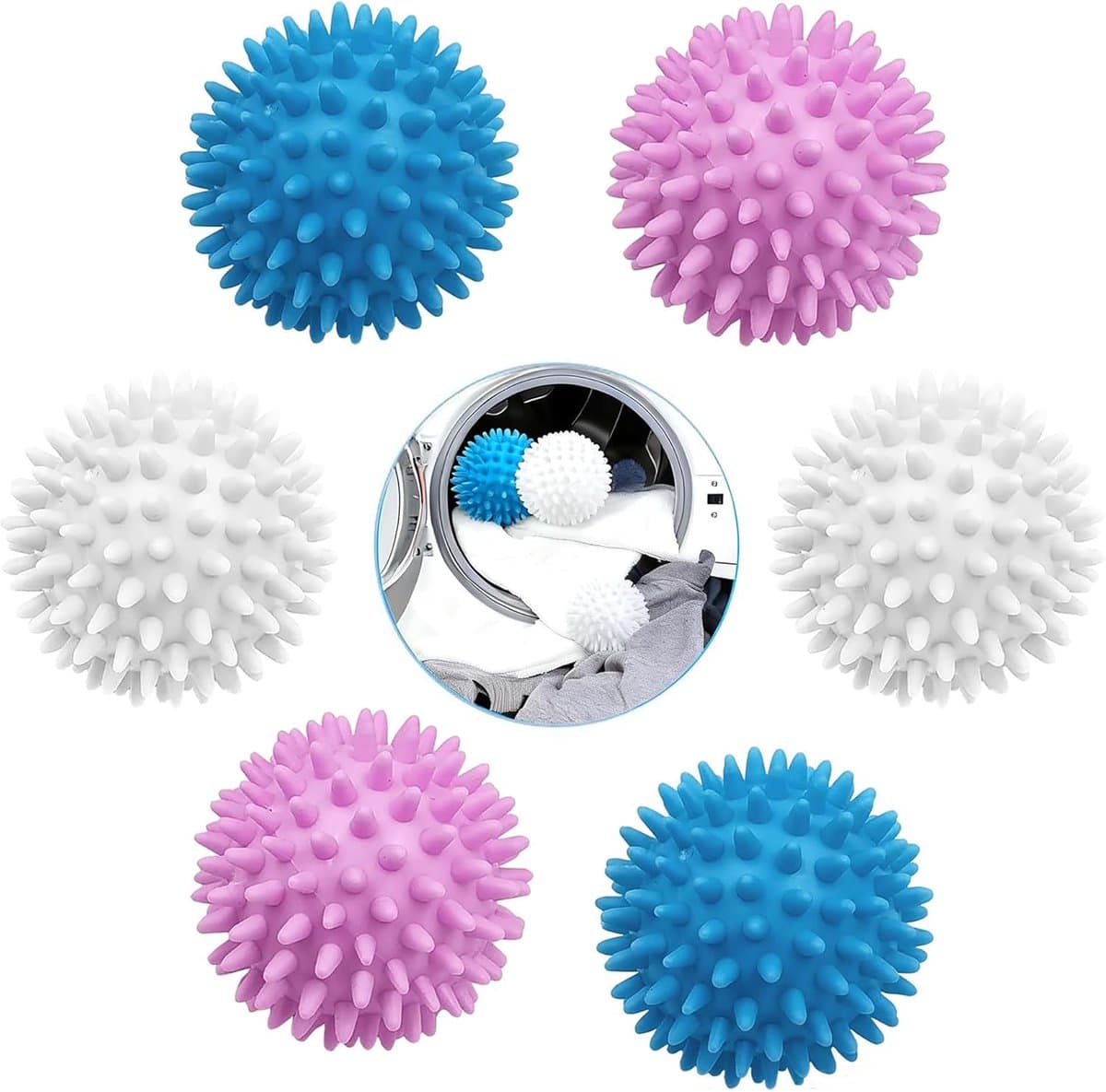 SnelShoppen - Tumble Dryer Balls Set van 6 - Herbruikbare Siliconen Wasballen voor Droger en Wasmachine, Energiebesparende Vezelverzachter en Anti-Tan — afbeelding 1