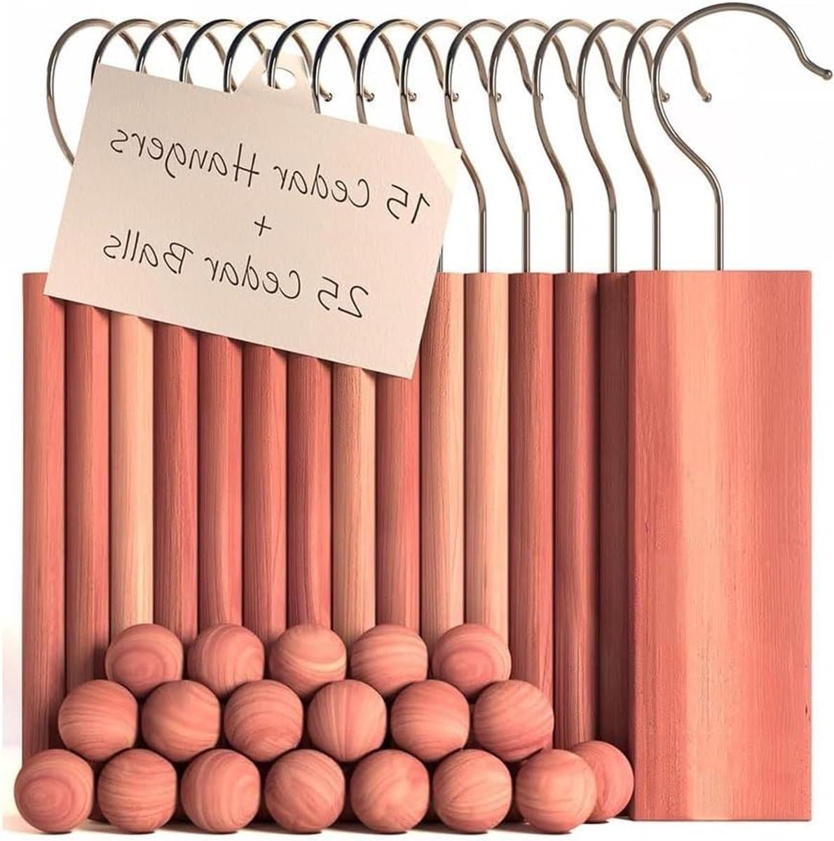 Cederhouten Kledingbescherming - Kastverfrisser Ladeverfrisser - Kleding Opbergen Beschermen - Natuurlijke Geur Vochtwerend - 15 Hangers 25 Ballen - Natuurlijk Hout — afbeelding 1