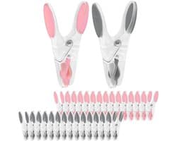 Kledingklemmen - Was knijpers - Kleding drogen - Zachte rubberkop - 30 stuks - Roze en grijs