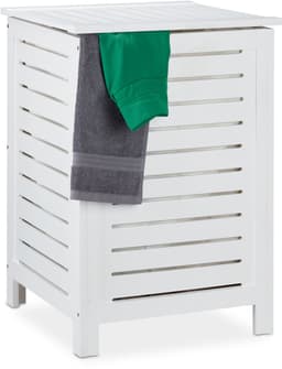 wasmand met deksel - 86 l - uitneembare waszak - hout - 65,5 x 45 x 45 cm - wit — thumbnail 1