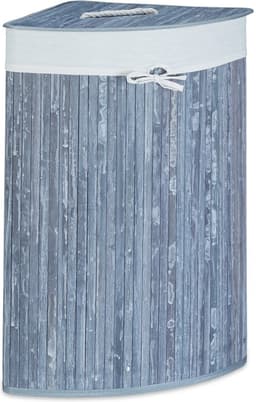 2x wasmand hoekmodel bamboe - 60 liter - deksel - wasbox - driehoekig - grijs — thumbnail 3