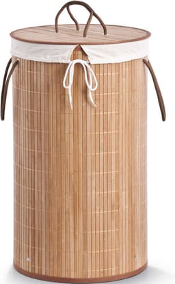 Zeller Wasmand - bamboe hout - rond/deksel - 35 x 60 cm - 73 Liter - Wasgoed sorteren/verzamelen - Wasgoedmanden — thumbnail 2