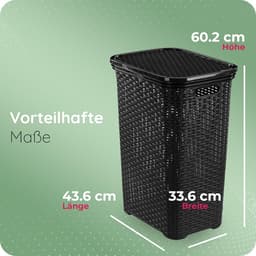 Novaliv Rotan Wasmand met Deksel 60L Zwart, Wasbox Wasemmer Wascontainer Modern voor Badkamer Wasgoed Vuile Was, Wasmanden Vuile Wascontainer Wasmand Verzamelmand Box — thumbnail 5