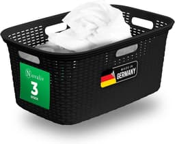 Novaliv 3-pack rotan wasmand met 4 handgrepen 40L zwart, wasboxset wasemmer wascontainer voor badkamerwas vuile was, wasmanden huishoudelijke accessoires wasmandverzamelaar — thumbnail 1