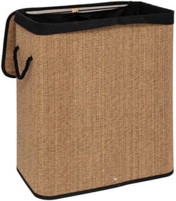 5Five Dubbele Wasmand met deksel - bamboe hout - 100 Liter- naturel zwart - 52 x 32 x 63 cm - sorteren mand — thumbnail 2