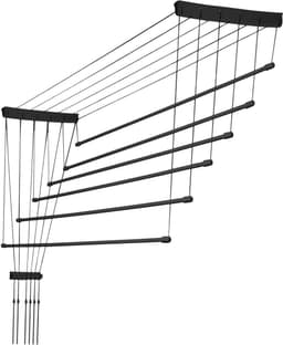 KADAX Plafondwasdroger, wasdroger voor het plafond 6, wanddroger met polyethyleen beklede stalen spijlen, plafonddroger, draagvermogen 12 kg (6x 100/zwart) — thumbnail 1