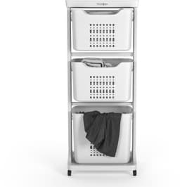 Wasophoogte Wasmand 3 vakken - Wit - Wassorteerder 3 vakken - Laundry basket met wieltjes - wasbox — thumbnail 4
