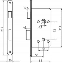 Insteekslot voor toilet en badkamer - Deurslot voor kamerdeuren 72/55 rechts — thumbnail 2