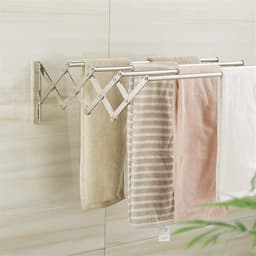 Ruimtebesparend Wanddroogrek voor Kleding en Handdoeken | Roestvrij Staal | Intrekbaar en Opvouwbaar — thumbnail 5