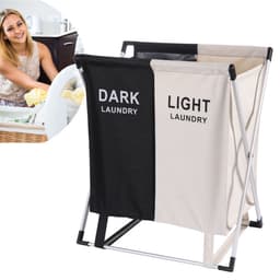 Wassorteerder - 60 L - Wasmand 2 Vakken - Opvouwbare Wasmanden - Wassorteerder 2 vaks - Aluminium Frame - Zwart - Wit — thumbnail 1