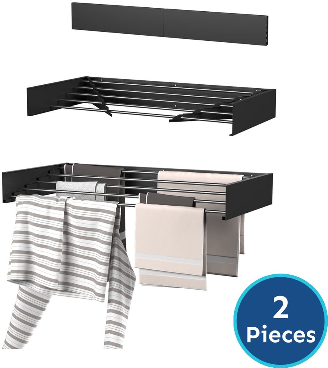 Wasophoogte® Wanddroogrek - Wandmontage Droogrek - Inklapbaar - Muurdroogrek - Wasrek hangend - 80cm - 4m Drooglengte - 2 STUKS — afbeelding 1