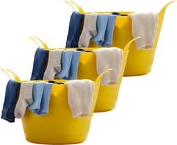 Excellent Houseware Flexibele wasmand - 3x - geel - 30 liter - kunststof - 54 x 37 cm - met handvatten — thumbnail 1
