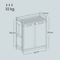 SONGMICS - Wasmand - 2 Vakken - Bamboe - 100 L - Wassorteerder - Met Legplank - Kleine Zijvakken - 2 x 50 L — thumbnail 2