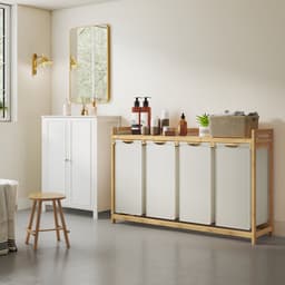 SONGMICS - Wasmand - Wasmand met 4 Vakken - Bamboe - Met Plank en Zijvakken - 200L Capaciteit — thumbnail 3
