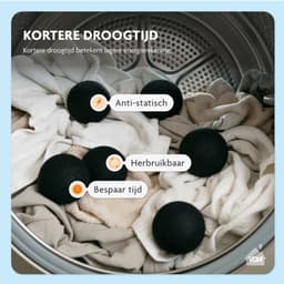 LaundrySpecialist Drogerballen Zwart - Set van 6 stuks XL - Herbruikbaar - Duurzaam drogen van de was - Wasdrogerballen - Droogballen - Wasbollen - Duurzaam wol - Wasdrogerballen - Energiebesparend — thumbnail 4