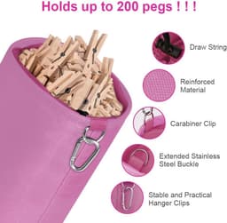 Grote Peg Bag met Sluitkoord en Hanghaak - Perfect voor Waskleding Pinnen en Organisatie — thumbnail 3