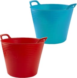 Voordeelset van 2x stuks kunststof flexibele emmers/wasmanden/kuipen 25 liter in het rood/blauw 42 x 33 cm — thumbnail 1