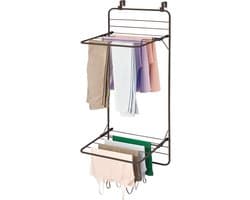 Ruimtebesparend metalen droogrek om aan de deur te hangen - 2 niveaus - praktische wasdroger voor badkamer of wasruimte - brons - wasrek met deurbevestiging