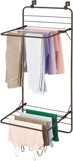 Ruimtebesparend metalen droogrek om aan de deur te hangen - 2 niveaus - praktische wasdroger voor badkamer of wasruimte - brons - wasrek met deurbevestiging — thumbnail 1