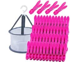 Ibenzoa® Set van 48 roze wasknijpers met mand voor binnen en buiten gebruik