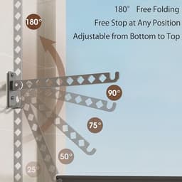 Wandgemonteerd kledingrek, opvouwbaar kledingrek met 8 stangen, 180° draaibaar droogrek van roestvrij staal voor badkamer, balkon, slaapkamer (Wit) — thumbnail 4
