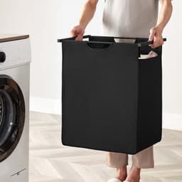 Wasmand, vuilewasmand, met opbergrek en uitschuifbare afneembare waszak, stevig en duurzaam metalen frame, grote capaciteit van 65 liter, geschikt voor wasruimte, slaapkamer en badkamer, 50 x 33 x 72 cm, zwart — thumbnail 5