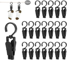 QTTVBTNA -20 Stuks Draaibare Handdoekclips met Haak – Antislip & Roestvrij – Kunststof Wasknijpers voor Binnen en Buiten, Keuken en Badkamer — thumbnail 1