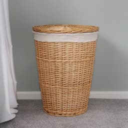 RFWR® Handgeweven ronde wasmand van acacia met deksel in honingkleur — thumbnail 1