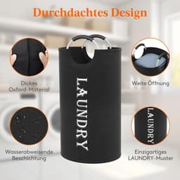 Opvouwbare Wasmand - Met Aluminium Handvatten en Oxford Stof - 100 Liter - Voor Kleding, Handdoeken en Beddengoed in Slaapkamer, Badkamer en Wasruimte - Zwart - 2 Stuks — thumbnail 5