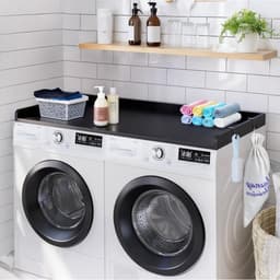 Wasmachine- en drogerblad - Opzetplank 137 x 70 x 6,9 cm - Waterbestendig - Antislip pads - Houten blad - Extra opbergruimte - Zwart — thumbnail 4