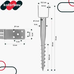 KOTARBAU® Paalhouder - Inschroefbare Paalhouder - Paalvoet 100 x 720 mm Gegalvaniseerde Paalhouder - Paalsteun - Schroeffundering - Inschroefbare Paalhuls voor Schuttingpalen en Houten Balken - Zilver — thumbnail 3