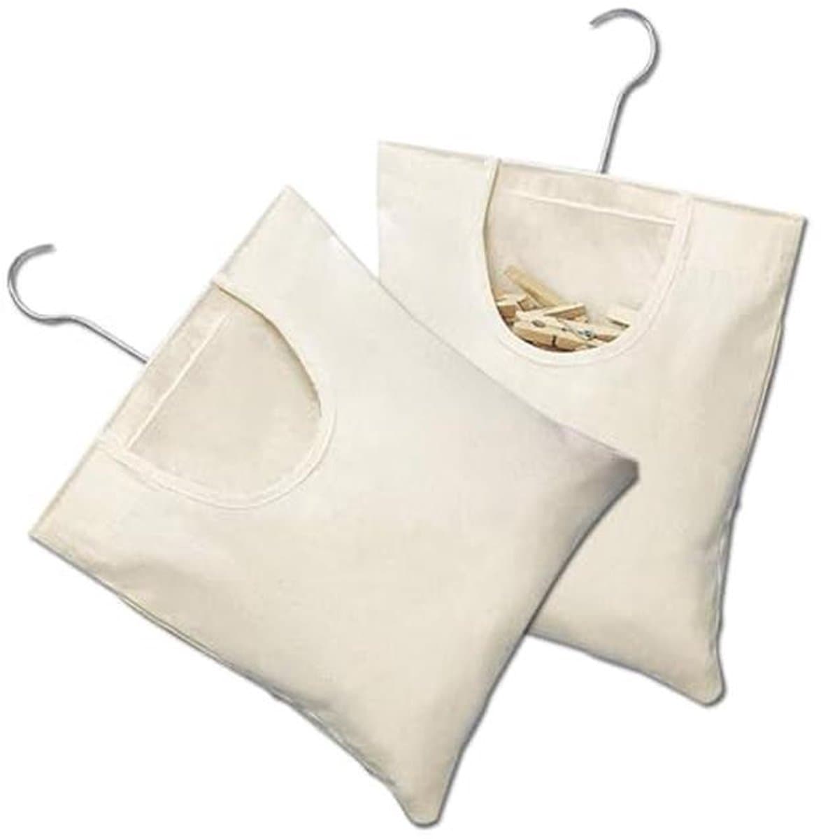 Wasknijperzakken 2 stuks - Hangende opbergtas voor wasknijpers in beige (27 x 32 cm) — afbeelding 1