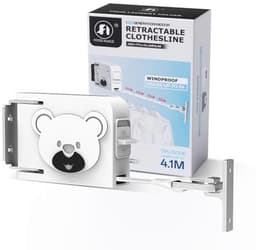 Wandgemonteerde intrekbare waslijn, 4,1 m lange uitschuifbare waslijn voor binnen en buiten, ABS+TPU+ALUMINIUM materiaal - wit — thumbnail 1