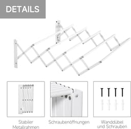 Wandwasrek - 63,5x60x20 cm - Plaatsbesparend + Binnen & Buiten - Metaal - Wit — thumbnail 5
