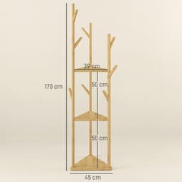 Kledingrek - 45x45x170 cm - 3 Lagen + 8 Haken - Bamboe - Naturel — thumbnail 2