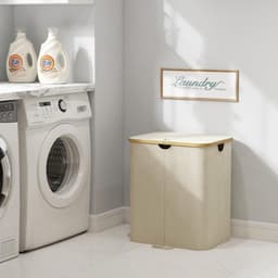 VVGoods - Grote Opvouwbare Wasmand met Deksel en Bamboe Handvatten, Uitneembare Waszak, 120 Liter - Voor Slaapkamer, Badkamer, Waskamer - Beige Kleur — thumbnail 3