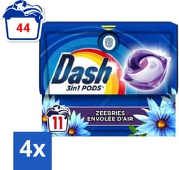 Dash - Wasmiddel Capsules - 3-in-1 Pods - Witte en Gekleurde Was - Zeebries - 11 Wasbeurten - Voordeelverpakking - 4 stuks — thumbnail 1