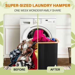 Wasmand met deksel, 160 l, vuile wasmand voor wasmand, 3-delig, extra grote wassorteerder met 3 compartimenten met uitneembare binnenzakken, etiketten, zwart — thumbnail 2