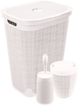 Set 'Hessian' - Wasmand 60 liter - Toiletborstel doseersysteem - Prullenbak swingdeksel - Crème — thumbnail 1