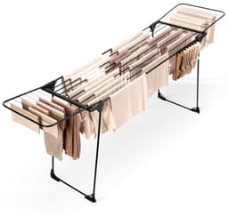 Droogrek Staand Metaal Zwart Intrekbaar XXL 204-260x56x103 cm - Droogtoren - Wasrek - Washanger — thumbnail 1