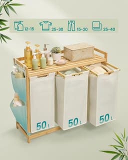 MAZAZU - Wasmand - 3 vakken - Bamboe - 150L - 94x33x78 — thumbnail 4