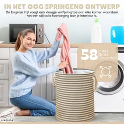 Terra - Wasmand - Wasmand Inklapbaar - Opvouwbare Wasmanden - 35 cm x 40 cm - Stijlvolle en Ruimtebesparende Wasmand voor Optimale Wasorganisatie - Engelse Stijl Wasmanden - Licht - Donkergrijs met Beige Strepen — thumbnail 3