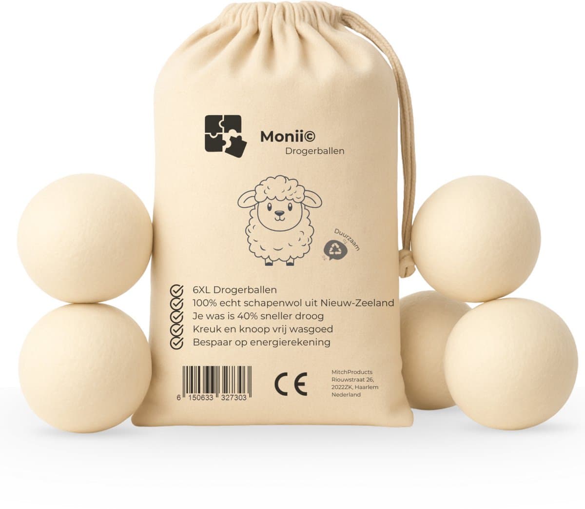Drogerballen XL – 6 Stuks – Wasdrogerballen – Droogballen – Wasbol – Wasballen – Wasverzachter – 100% schapenwol – Herbruikbaar – Versnelt & Verzacht Was — afbeelding 1