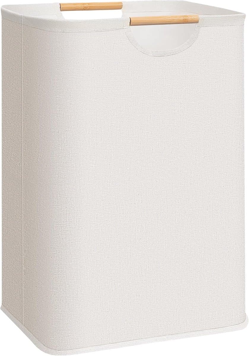 Wasmand - Waterdichte wasmand - Grote opvouwbare wasmand - Met versterkte houten handgrepen - Wasmand - Opbergmand voor vuile was - Geschikt voor wasgoed, badkamer - 40*30*60cm - Beige — afbeelding 1