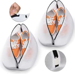 Schoenen Waszak - 2 stuks - Schoenen was tas - Wasnet Voor Schoenen - Schoenen / Sneakers - Herbruikbaar - Netje Anti-Vervorming - Met Rits En Hangende Ring - 42×24cm - White — thumbnail 1
